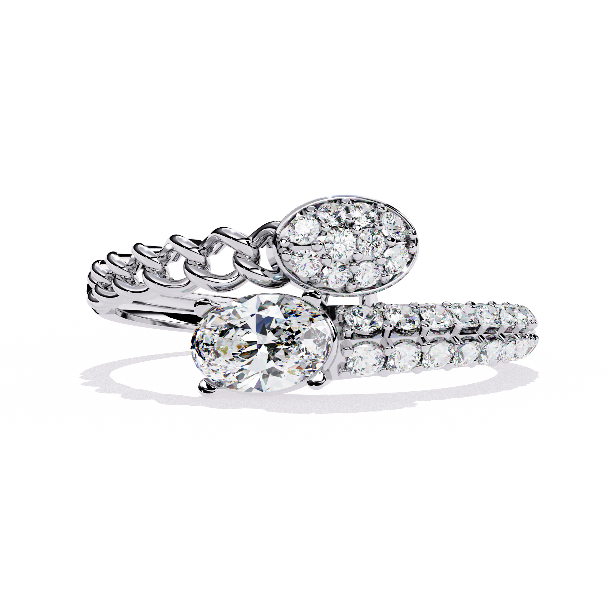Solitairekart – 0.61 ct Lab Diamond Oval Chain Ring – 14K Yellow Gold